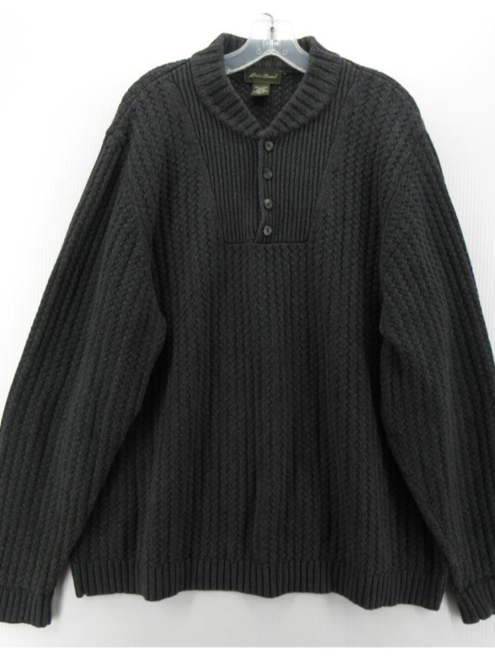 Eddie Bauer Sweater Large Tall Henley Ribbed Y2K Chunky Knit Pullover